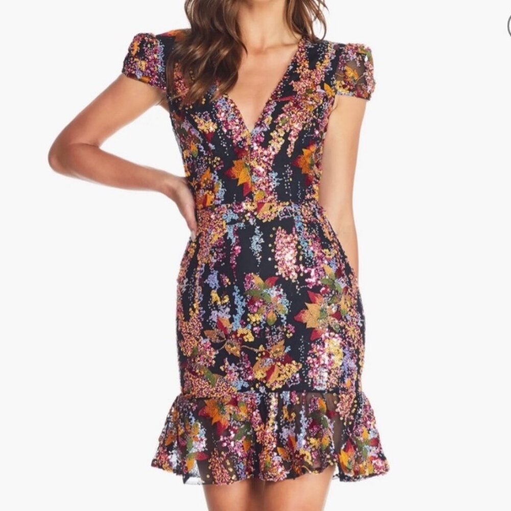 RARE! Dress The Population - Corinne Floral Sequin Dress - Size L